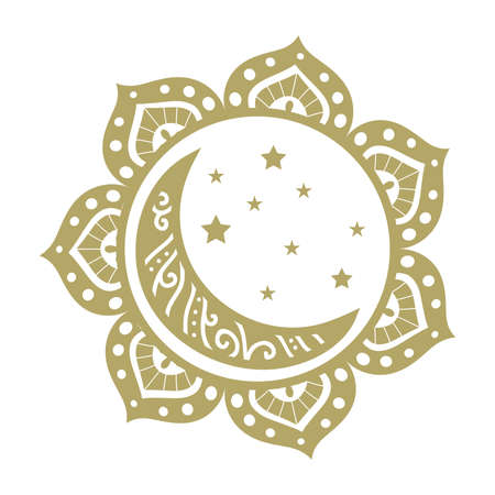 golden ornamental sun, moon and stars, vector graphic design elementのイラスト素材