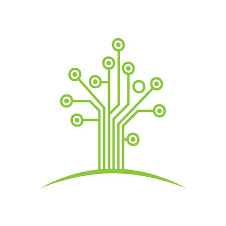 circuit board created tree, vector graphic design elementのイラスト素材