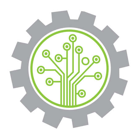 circuit board created tree and cogwheel, vector graphic design elementのイラスト素材