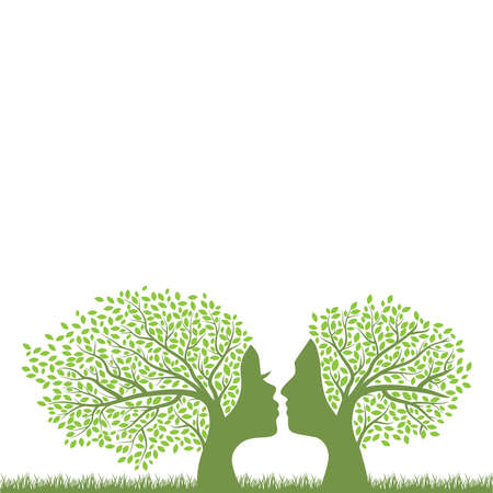 Love trees with human faces, vector graphic design elementのイラスト素材