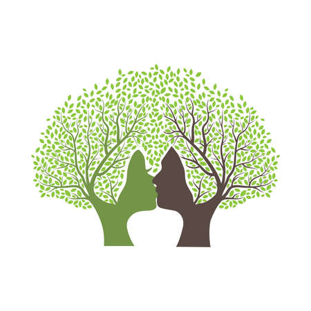 Love trees with human faces, vector graphic design elementのイラスト素材