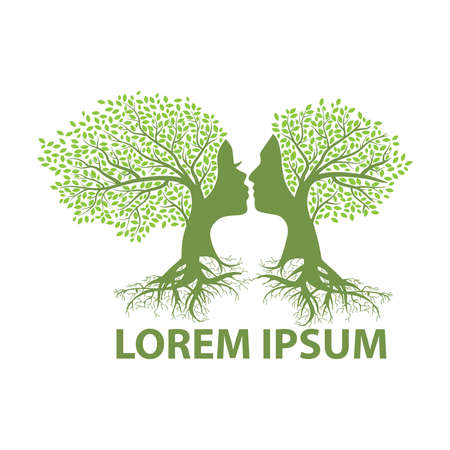 Love trees with human faces, vector graphic design elementのイラスト素材