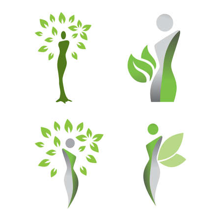 abstract female figure with tree leavesのイラスト素材