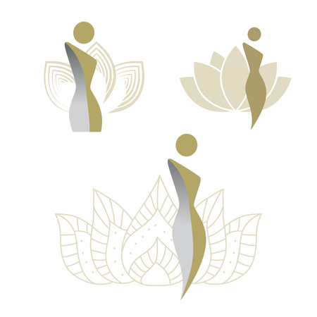 abstract female figure with lotus flower in behindのイラスト素材