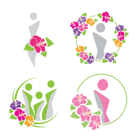 abstract female figure and hibiscus flowersのイラスト素材