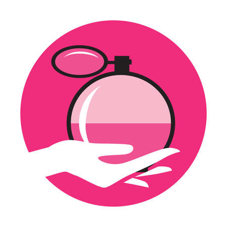 female hand holding old fashion perfume bottleのイラスト素材