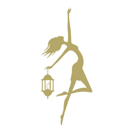 young woman with lantern, vector graphic design elementのイラスト素材