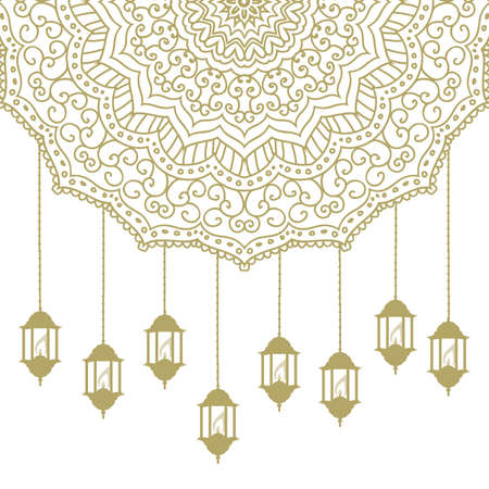 Gold lace and lanterns, vector graphic design elementのイラスト素材