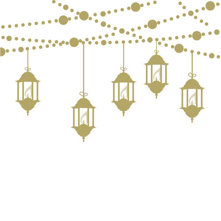 Gold strings and lanterns, vector graphic design elementのイラスト素材
