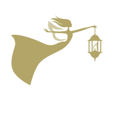 golden angel holding lantern, vector graphic design elementのイラスト素材