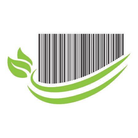 bar code and green leavesのイラスト素材