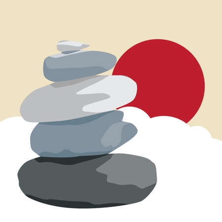zen stones clouds and red sun, vector illustrationのイラスト素材