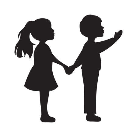 Little boy and girl standing holding hands, vector illustrationのイラスト素材