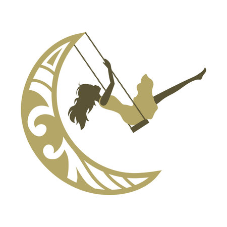 young woman and moon swing, vectorのイラスト素材
