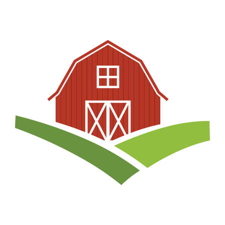 barn and green fields, vector graphic design elementのイラスト素材