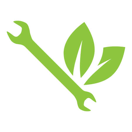 wrench tool with two green leavesのイラスト素材