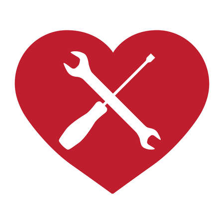 crossed screwdriver and wench inside red heartのイラスト素材