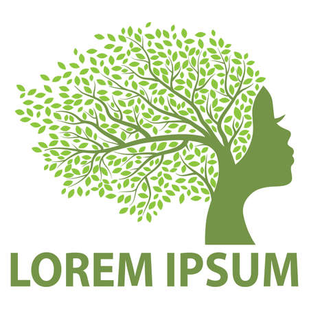green tree with female face, vector graphic design elementのイラスト素材
