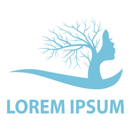 winter tree with female face, vector graphic design elementのイラスト素材