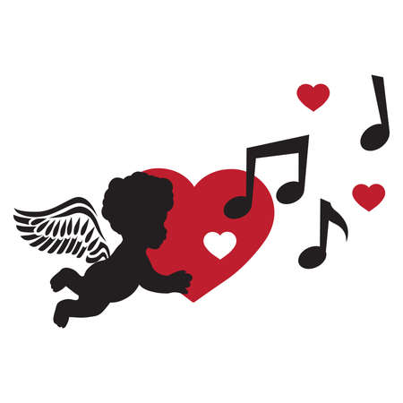 Cupid, hearts and musical notesのイラスト素材