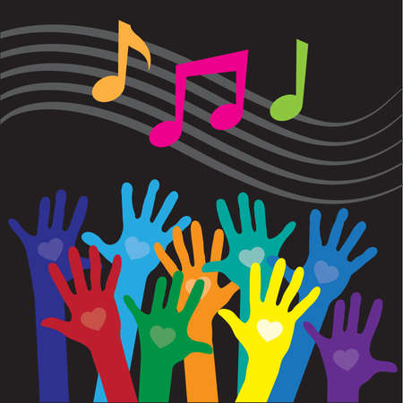 colorful hands, hearts and music notesのイラスト素材
