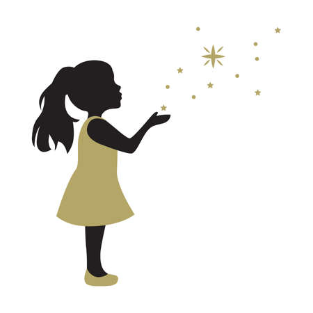 little girl with glittering starsのイラスト素材