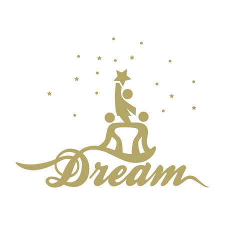 word dream and illustration of group of children reaching for the starsのイラスト素材