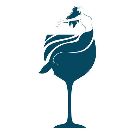 mermaid inside blue wine wine glassのイラスト素材