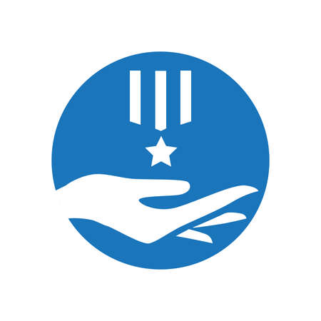 hand holding blue star medalのイラスト素材