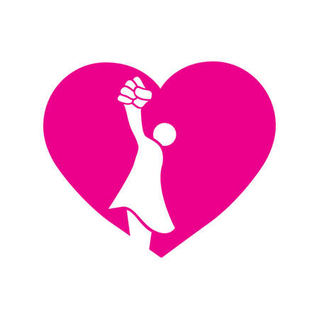 abstract woman with raised fist inside pink heartのイラスト素材