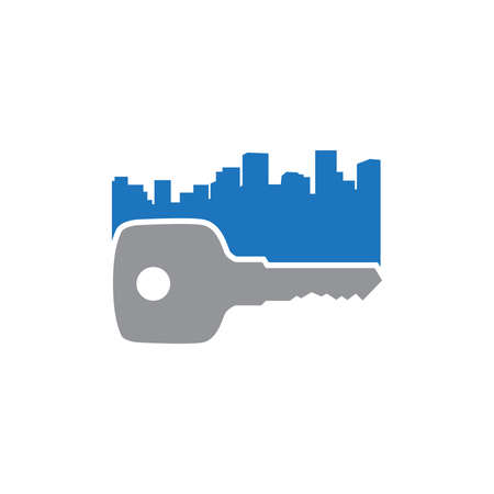 door key with city skyline in behindのイラスト素材