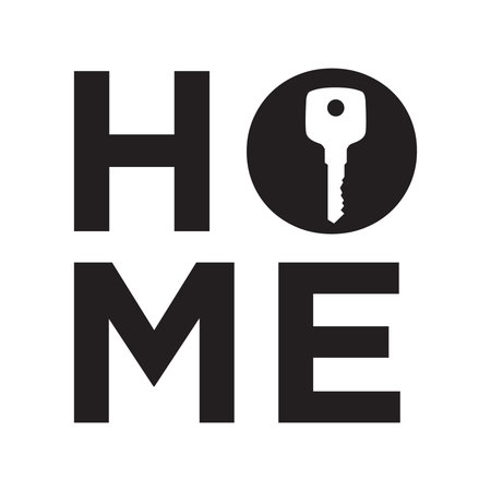 word "home" with door key inside letter "O"のイラスト素材