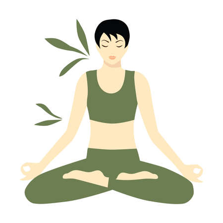 meditating person with bamboo leavesのイラスト素材