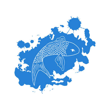 blue fish and ocean waveのイラスト素材