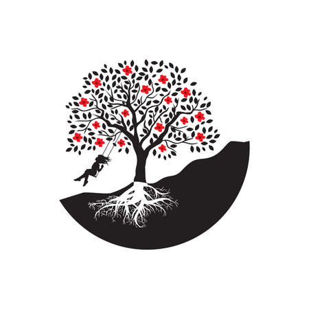 blooming tree swingのイラスト素材