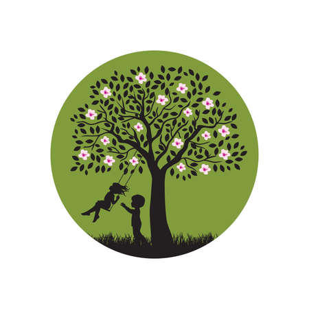 blooming tree swingのイラスト素材