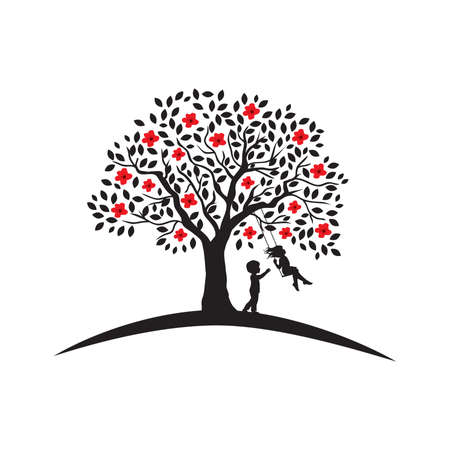 blooming tree swingのイラスト素材