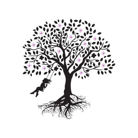 blooming tree swingのイラスト素材