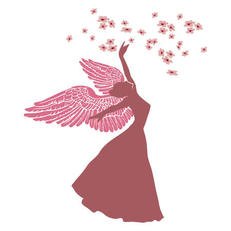 illustration of an angel with spring flowersのイラスト素材