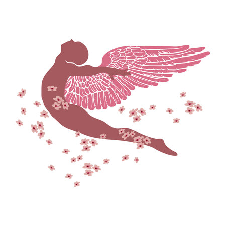 illustration of an angel with spring flowers