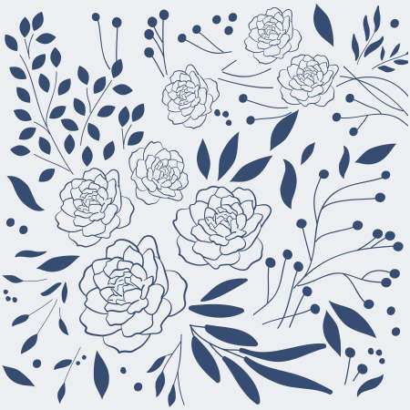 blue botanical patternのイラスト素材