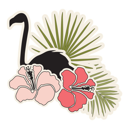 flamingo bird and palm leavesのイラスト素材