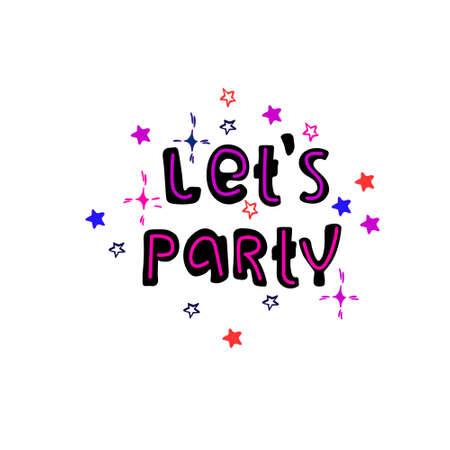 Party flyer, banner, invitation. Party t-shirt design. Hand drawn illustration. Cartoon style. Isolated design elementのイラスト素材