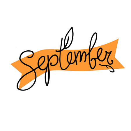 September month vector background. Hand lettering with curved orange ribbonのイラスト素材