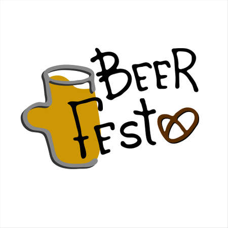 Beer Fest logo. Hand drawn beer mug with Beer Fest hand lettering. Isolated design elementのイラスト素材