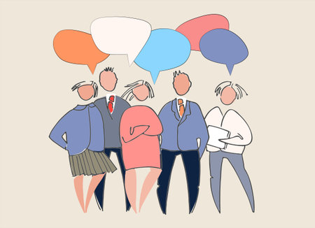 Business people presenting their ideas, chatting, thinking, having different opinions. People vector...