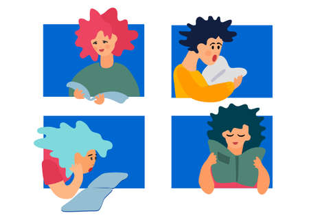 Children reading books. Set of ector illustrations in trendy flat style. Literature fans concept, education concept. World Book Day conceptのイラスト素材