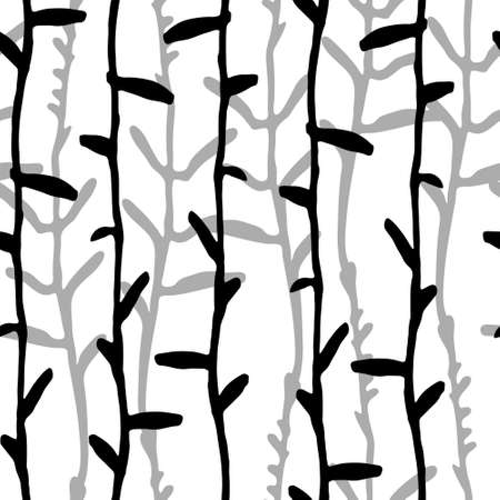 Seamless pattern with pinstripes of hand drawn herbs for surface design, textile, fashion industry and other design projects. Black on whiteのイラスト素材