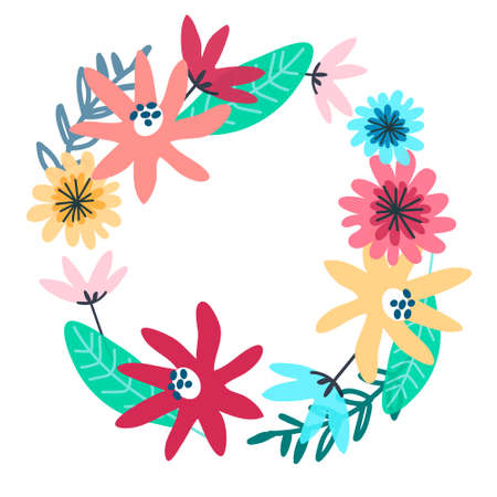 Floral wreath for holiday design with place for your text. Greeting card template. Isolated on white backgroundのイラスト素材