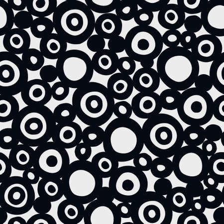 Seamless geometric pattern with hand drawn uneven black rings of different size on white background for surface design and other design projectsのイラスト素材